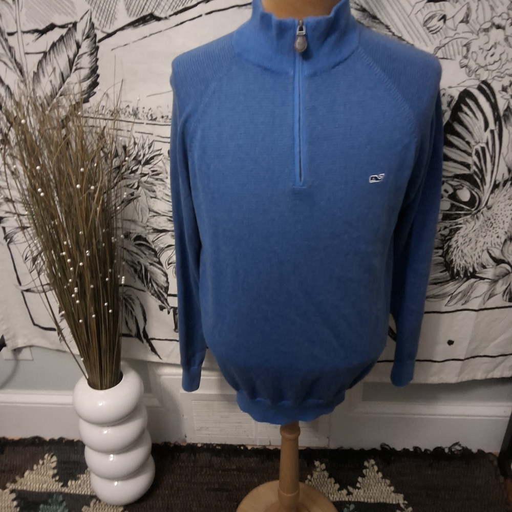 EUC Vineyard Vines Men's Ocean Blue 1/4 Zip-Up Sweater Sz Medium